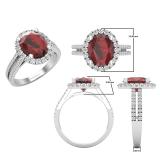 10X8 mm Oval Garnet & Round White Diamond Ladies Halo Style Engagement Ring Sterling Silver