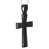 1.20 Carat (ctw) Round Black Diamond Mens Cross Pendant 1 1/4 CT, Black Plated Sterling Silver