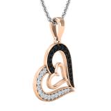 0.30 Carat (ctw) Round Black & White Diamond Ladies Double Heart Pendant 1/3 CT 10K Rose Gold