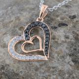 0.30 Carat (ctw) Round Black & White Diamond Ladies Double Heart Pendant 1/3 CT 10K Rose Gold