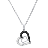 0.30 Carat (ctw) Round Black & White Diamond Ladies Double Heart Pendant 1/3 CT Sterling Silver