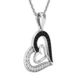 0.30 Carat (ctw) Round Black & White Diamond Ladies Double Heart Pendant 1/3 CT Sterling Silver