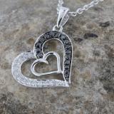 0.30 Carat (ctw) Round Black & White Diamond Ladies Double Heart Pendant 1/3 CT Sterling Silver