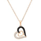 0.30 Carat (ctw) Round Black & White Diamond Ladies Double Heart Pendant 1/3 CT 18K Rose Gold