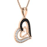 0.30 Carat (ctw) Round Black & White Diamond Ladies Double Heart Pendant 1/3 CT 18K Rose Gold