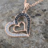 0.30 Carat (ctw) Round Black & White Diamond Ladies Double Heart Pendant 1/3 CT 18K Rose Gold