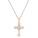 0.10 Carat (ctw) Round White Diamond Ladies Cross Religious Pendant 1/10 CT 10K Rose Gold