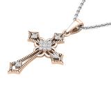 0.10 Carat (ctw) Round White Diamond Ladies Cross Religious Pendant 1/10 CT 10K Rose Gold