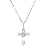 0.10 Carat (ctw) Round White Diamond Ladies Cross Religious Pendant 1/10 CT Sterling Silver