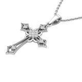 0.10 Carat (ctw) Round White Diamond Ladies Cross Religious Pendant 1/10 CT Sterling Silver