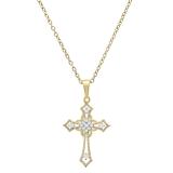 0.10 Carat (ctw) Round White Diamond Ladies Cross Religious Pendant 1/10 CT 10K Yellow Gold