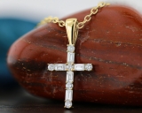 0.25 Carat (ctw) Round & Baguette Diamond Ladies Cross Religious Pendant 1/4 CT, 10K Yellow Gold