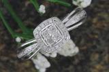 0.12 Carat (ctw) Round White Diamond Ladies Vintage Engagement Ring Sterling Silver