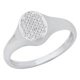 0.12 Carat (ctw) Round White Diamond Ladies Micropave Oval Shape Engagement Ring Sterling Silver