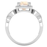 7 mm Cushion Morganite & Round White Diamond Halo Split Shank Engagement Ring Sterling Silver