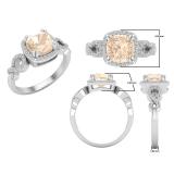 7 mm Cushion Morganite & Round White Diamond Halo Split Shank Engagement Ring Sterling Silver