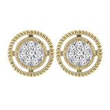 0.10 Carat (ctw) Round White Diamond Ladies Cluster Circle Stud Earrings 1/10 CT 18K Yellow Gold