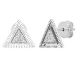 0.10 Carat (ctw) Round White Diamond Ladies Triangle Shape Stud Earrings 1/10 CT Sterling Silver