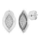 0.10 Carat (ctw) Round White Diamond Ladies Marquise Shape Stud Earrings 1/10 CT 18K White Gold