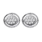 0.12 Carat (ctw) Round White Diamond Ladies Oval Shape Cluster Stud Earrings Sterling Silver