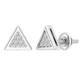 0.10 Carat (ctw) Round White Diamond Ladies Triangle Stud Earrings 1/10 CT Sterling Silver