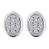 0.10 Carat (ctw) Round Diamond Ladies Oval Frame Cluster Stud Earrings 1/10 CT 10K White Gold