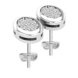 0.10 Carat (ctw) Round Diamond Ladies Oval Frame Cluster Stud Earrings 1/10 CT 10K White Gold