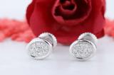 0.10 Carat (ctw) Round Diamond Ladies Oval Frame Cluster Stud Earrings 1/10 CT Sterling Silver