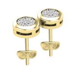 0.10 Carat (ctw) Round White Diamond Ladies Cluster Stud Earrings 1/10 CT 18K Yellow Gold