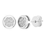 0.10 Carat (ctw) Round White Diamond Ladies Cluster Stud Earrings 1/10 CT Sterling Silver