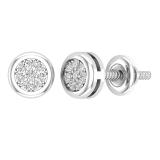 0.10 Carat (ctw) Round White Diamond Ladies Cluster Stud Earrings 1/10 CT Sterling Silver