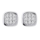 0.10 Carat (ctw) Round Diamond Ladies Cushion Frame Cluster Stud Earrings 1/10 CT 10K White Gold