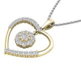 1.00 Carat (ctw) Round White Diamond Ladies Heart Pendant 1 CT 10K Yellow Gold