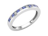 Round Tanzanite & White Diamond Ladies Anniversary Stackable Wedding Band Sterling Silver