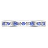 Round Tanzanite & White Diamond Ladies Anniversary Stackable Wedding Band Sterling Silver
