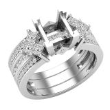 1.05 Carat (ctw) Princess & Round White Diamond Ladies Semi Mount Ring Set 1 CT, 18K White Gold