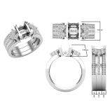 1.05 Carat (ctw) Princess & Round White Diamond Ladies Semi Mount Ring Set 1 CT, 18K White Gold