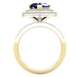 8 MM Heart Blue Sapphire & Round Diamond Ladies Double Halo Engagement Ring Set 10K Yellow Gold