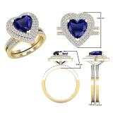 8 MM Heart Blue Sapphire & Round Diamond Ladies Double Halo Engagement Ring Set 10K Yellow Gold