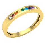 Round Nine Multi Color Stone Ladies Stackable Anniversary Wedding Band, 10K Yellow Gold