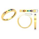 Round Nine Multi Color Stone Ladies Stackable Anniversary Wedding Band, 10K Yellow Gold