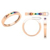 Round Nine Multi Color Stone Ladies Stackable Anniversary Wedding Band, 18K Rose Gold