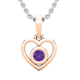 Round Amethyst Ladies Solitaire Heart Pendant (Silver Chain Included) 18K Rose Gold