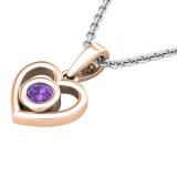 Round Amethyst Ladies Solitaire Heart Pendant (Silver Chain Included) 18K Rose Gold