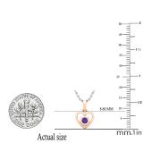 Round Amethyst Ladies Solitaire Heart Pendant (Silver Chain Included) 18K Rose Gold