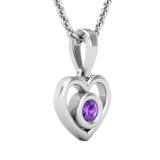 Round Amethyst Ladies Solitaire Heart Pendant (Silver Chain Included) Sterling Silver