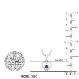 Round Amethyst Ladies Solitaire Heart Pendant (Silver Chain Included) Sterling Silver
