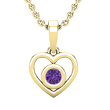 Round Amethyst Ladies Solitaire Heart Pendant (Gold Chain Included) 14K Yellow Gold