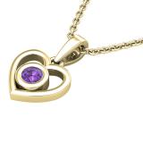 Round Amethyst Ladies Solitaire Heart Pendant (Gold Chain Included) 14K Yellow Gold