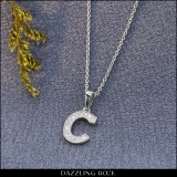 0.10 Carat (ctw) Round White Diamond Fancy Letter 'C' Initial Pendant 1/10 CT 925 Sterling Silver